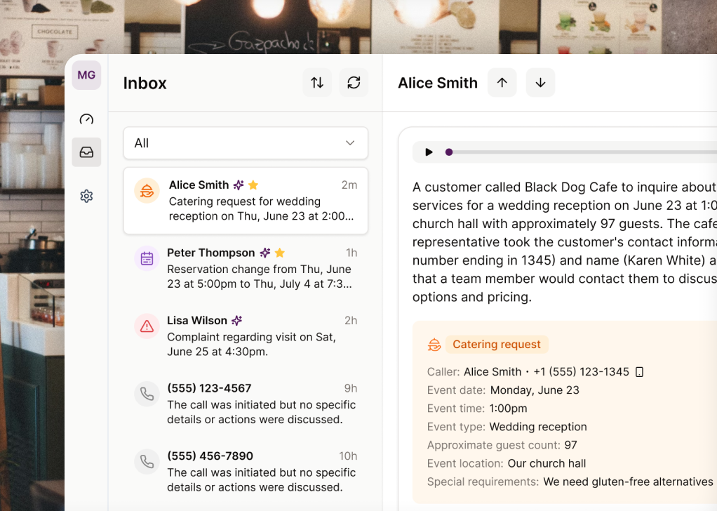 Tablevoice Team Inbox interface